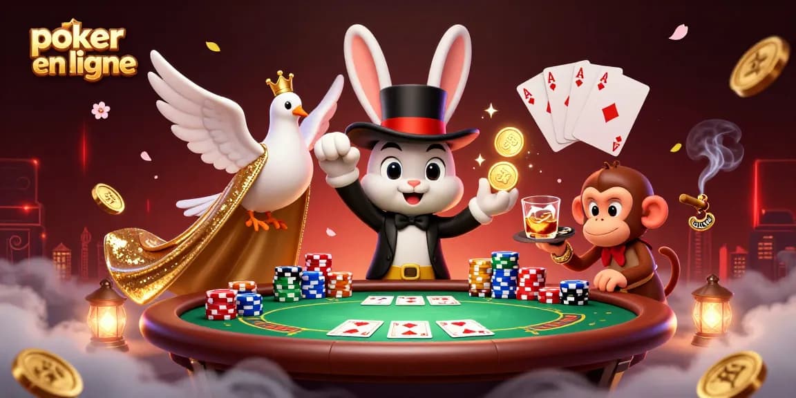 Jouez au poker en ligne avec des pièces d'or, des jetons et des effets magiques captivants.