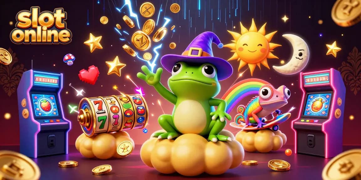 Spin to win with slot online visuals featuring magical characters and arcade elements.