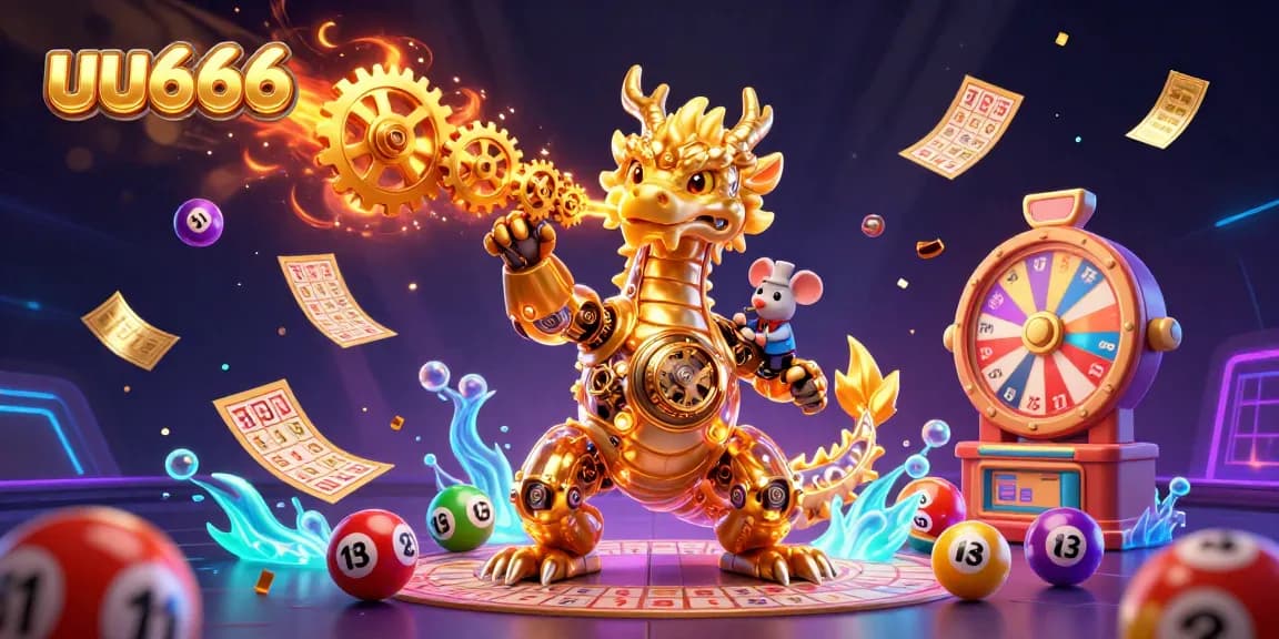 Engage with uu666's dynamic gaming experience, featuring a dragon and vibrant lottery elements.