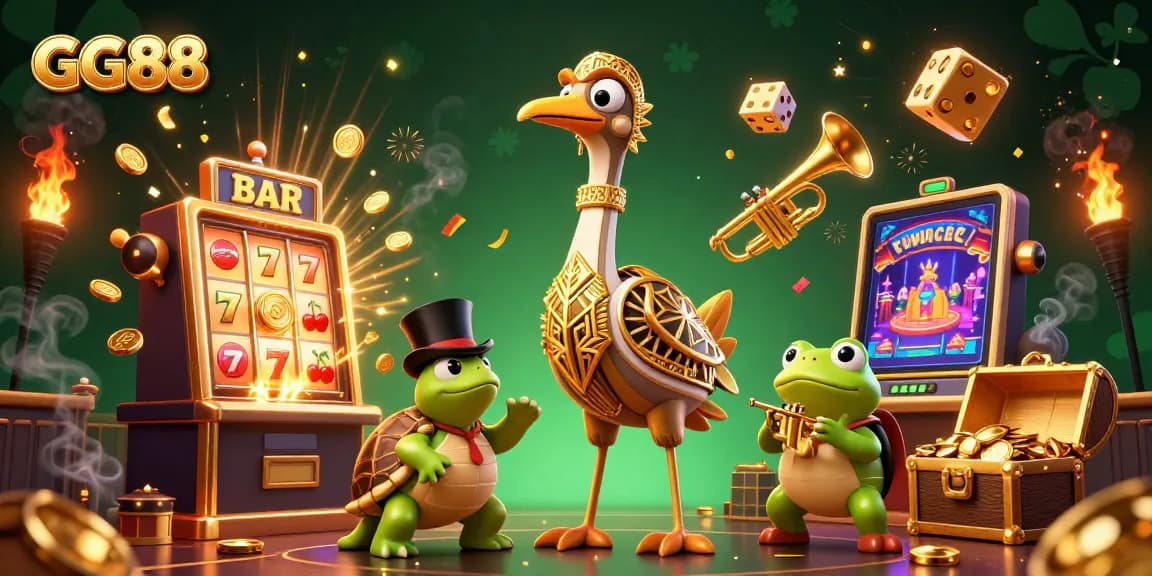 Spin and win with GG88's vibrant slot machine bursting with coins and classic symbols.