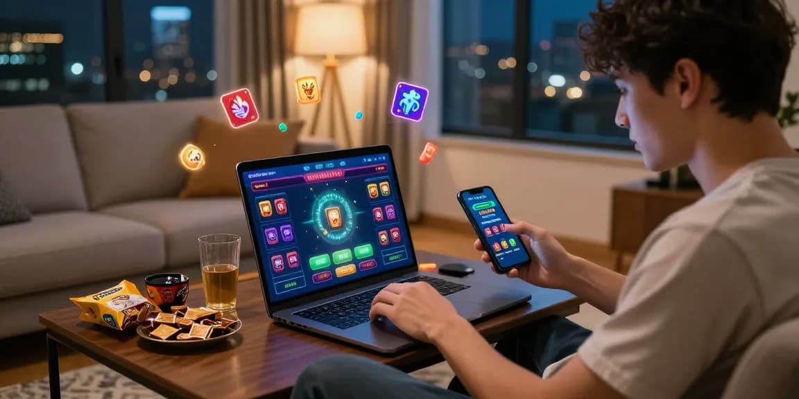 Interactive online gambling scene featuring tambakbet link on a sleek laptop with a vibrant interface.