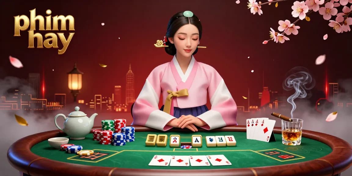 Experience the excitement of phim hay with a vibrant poker scene featuring elegant characters and rich casino elements.