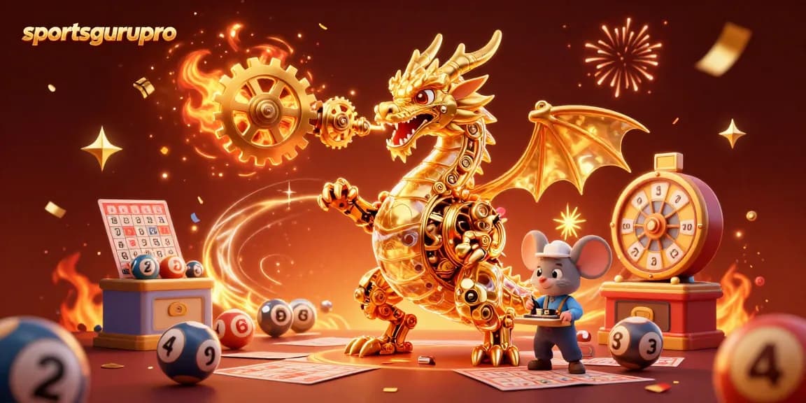 Engage with sportsgurupro's vibrant illustration featuring a golden dragon and lottery elements!