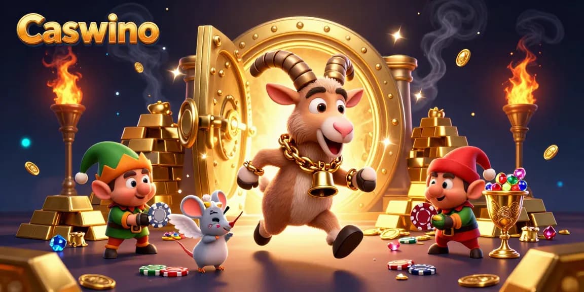 Experience the excitement of Caswino casino with playful characters and vibrant treasures in action.