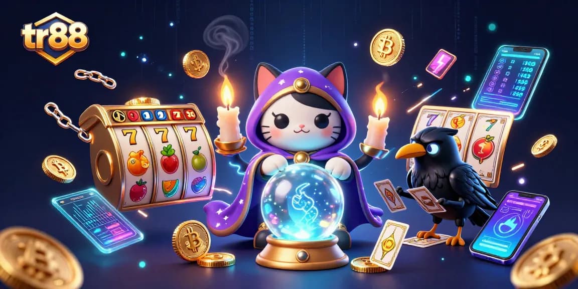 Experience the thrilling world of tr88 with dynamic slots and crypto elements in this vibrant casino scene.