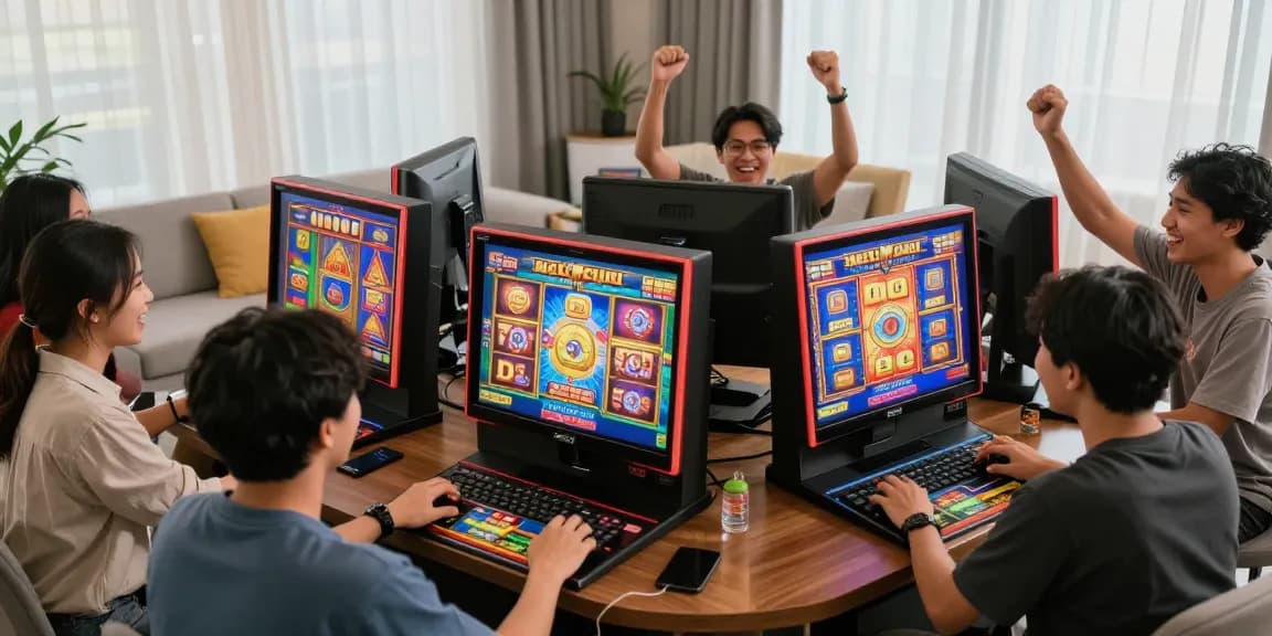 Para pemain menikmati slot gacor di ruang tamu modern dengan suasana ceria.