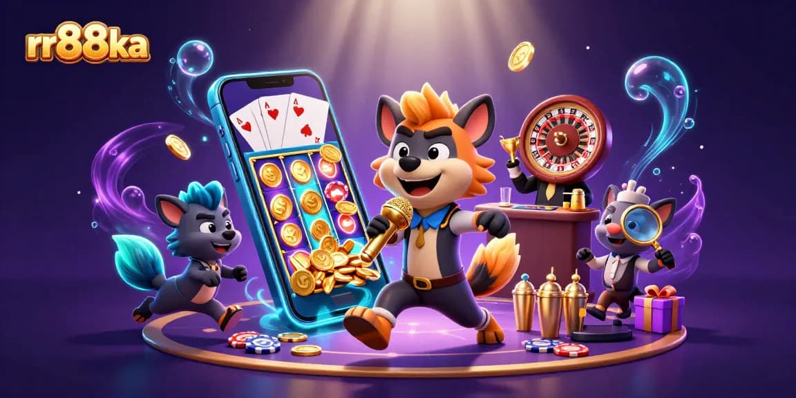 Experience the vibrant rr88ka casino excitement with hyenas entertaining and games surrounding them.