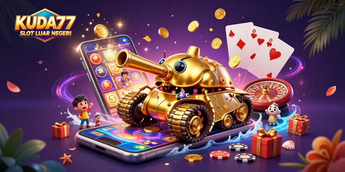 Permainan kasino minip, KUDA77 SLOT LUAR NEGERI, dalam ilustrasi 3D yang semarak.