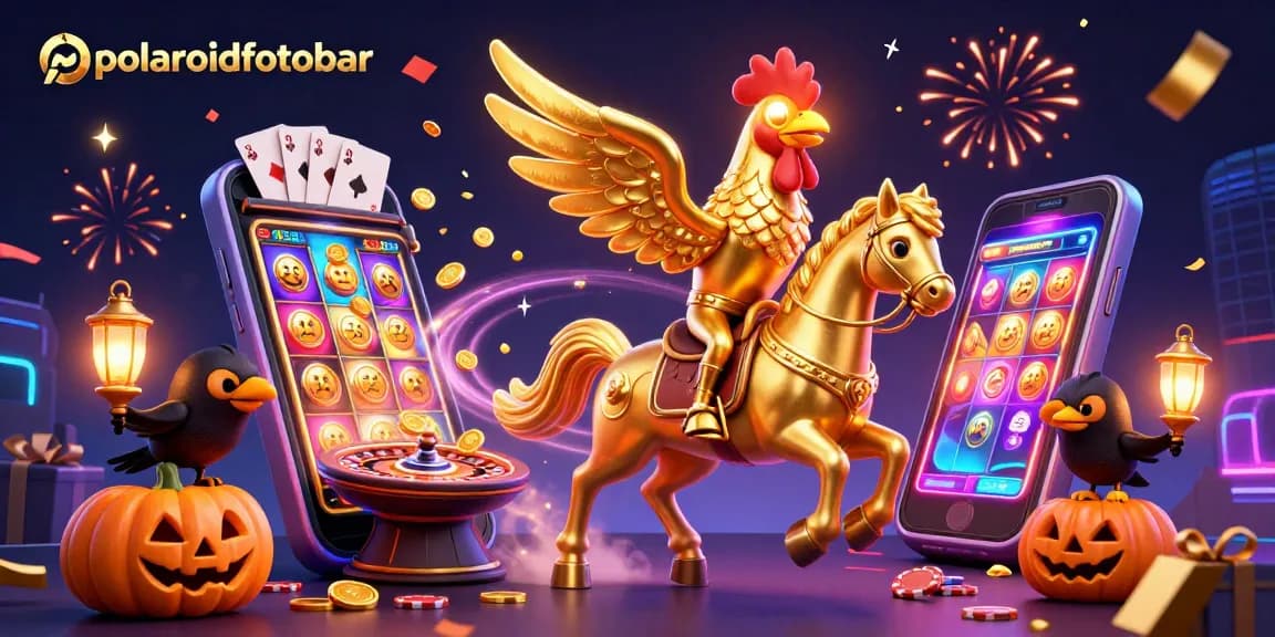 Engage in thrilling gameplay with polaroidfotobar's dazzling casino scene featuring vibrant slot games and festive elements.