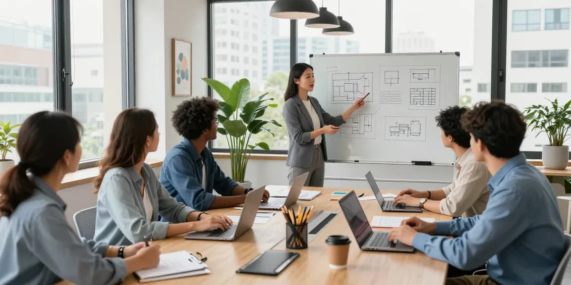 รีโนเวท ออฟฟิศ modern workspace with team collaboration and vibrant atmosphere