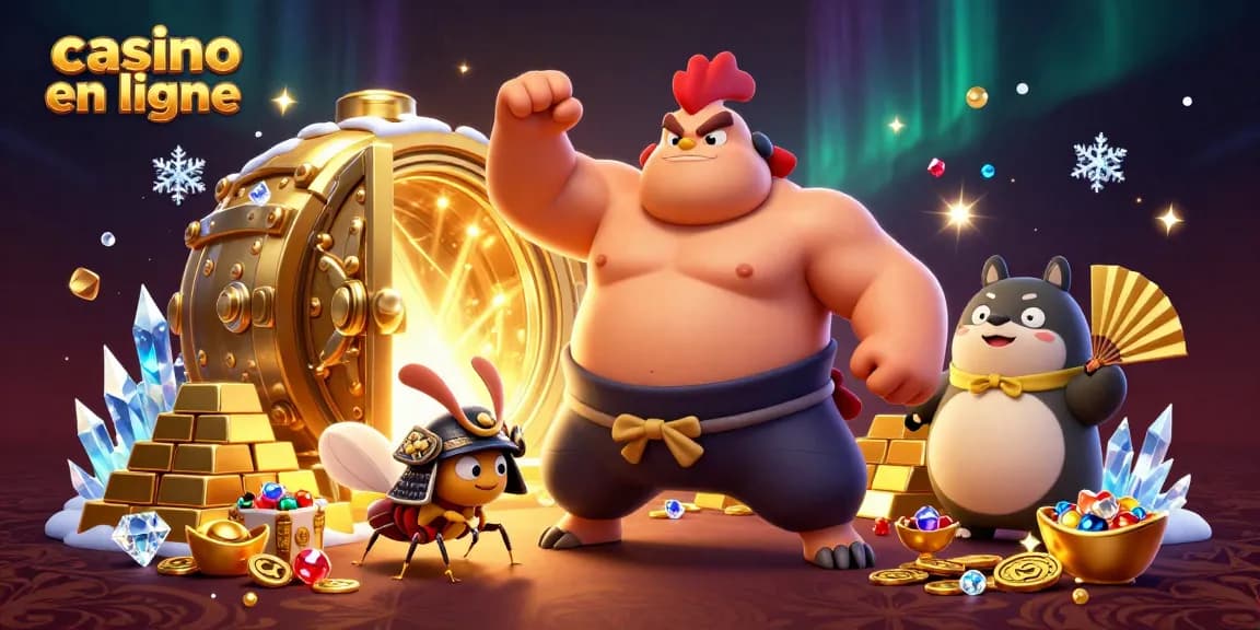 Vivez l'expérience des machines à sous au casino en ligne avec des trésors scintillants et un combat épique entre un coq et un criquet.