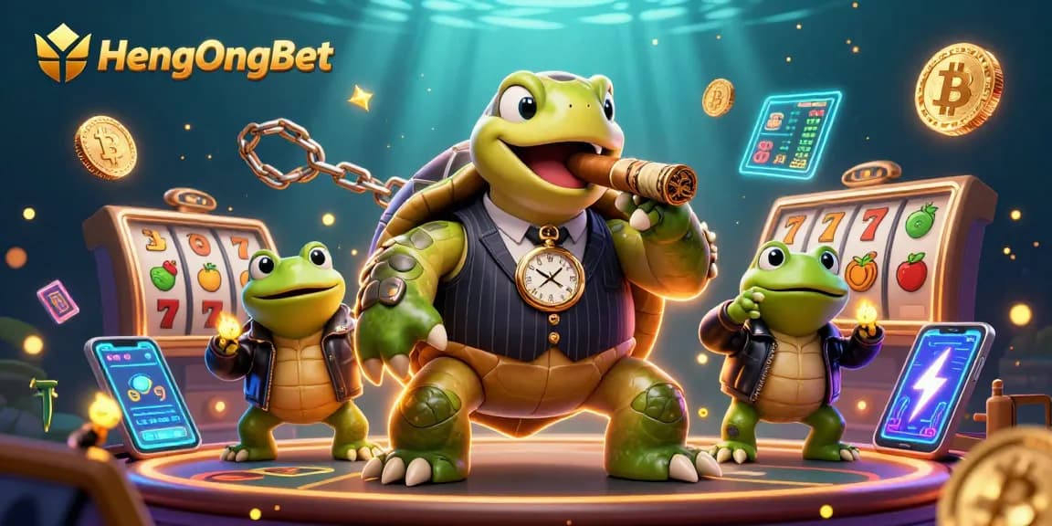 Engage with HengOngBet's vibrant casino experience featuring a turtle mobster with fellow enforcers and dynamic game elements.