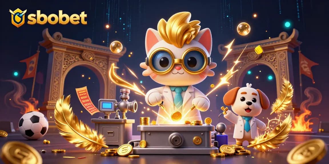 Experience sbobet sports betting action with a dynamic scene featuring a mad scientist cat and betting elements.