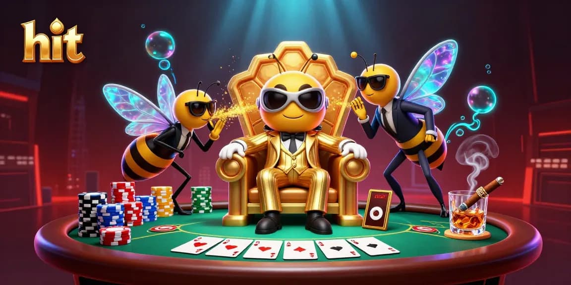 Hit the jackpot in this vibrant online casino scene featuring a bumblebee mob boss and wasp bodyguards.