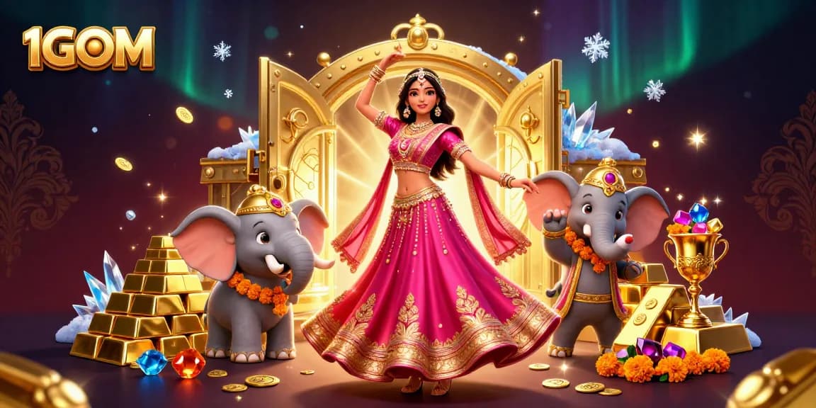 Engage with 1GOM's vibrant online casino experience, adorned with gold treasures and live betting excitement.