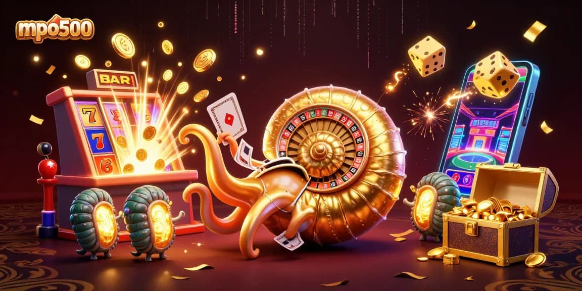 Spin with mpo500 as a nautilus wheel, winning coins scatter in a vibrant casino scene.