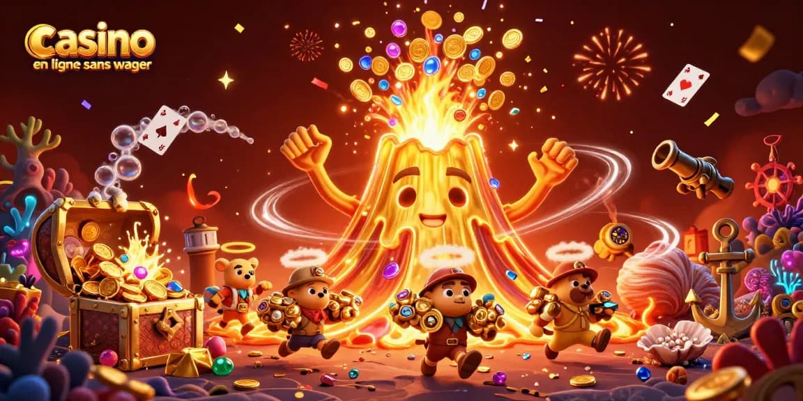 Gagnez avec casino en ligne sans wager grâce à une illustration captivante de trésors et de jeux.
