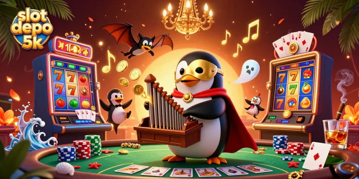 Experience thrilling slot depo 5k gameplay with vibrant characters and a dynamic casino scene.