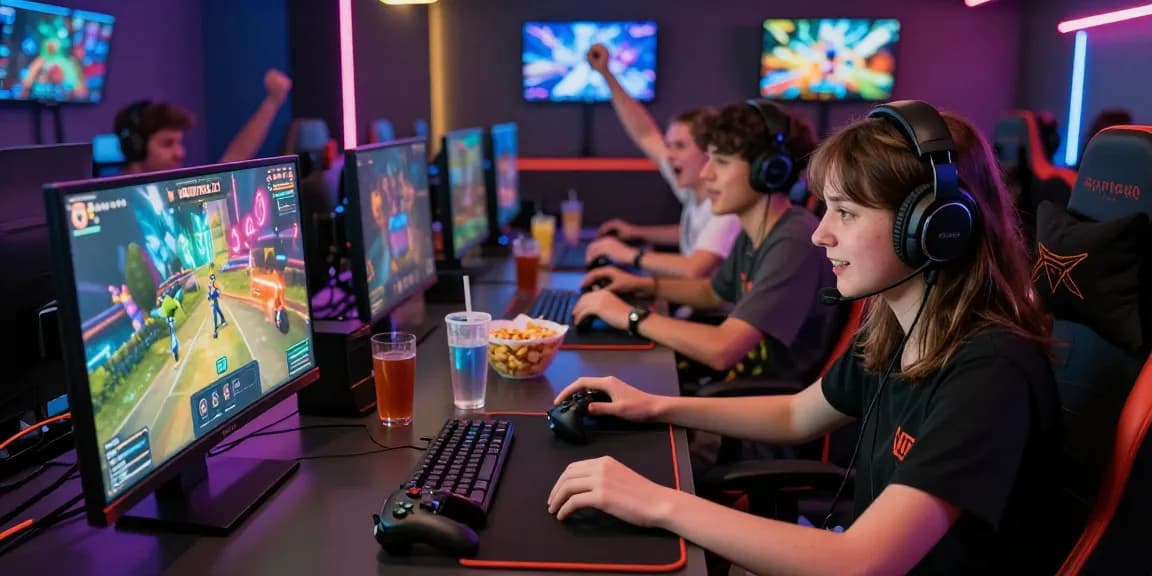 WORTEL21 dalam suasana permainan online yang seru dengan pemain fokus di lounge modern.