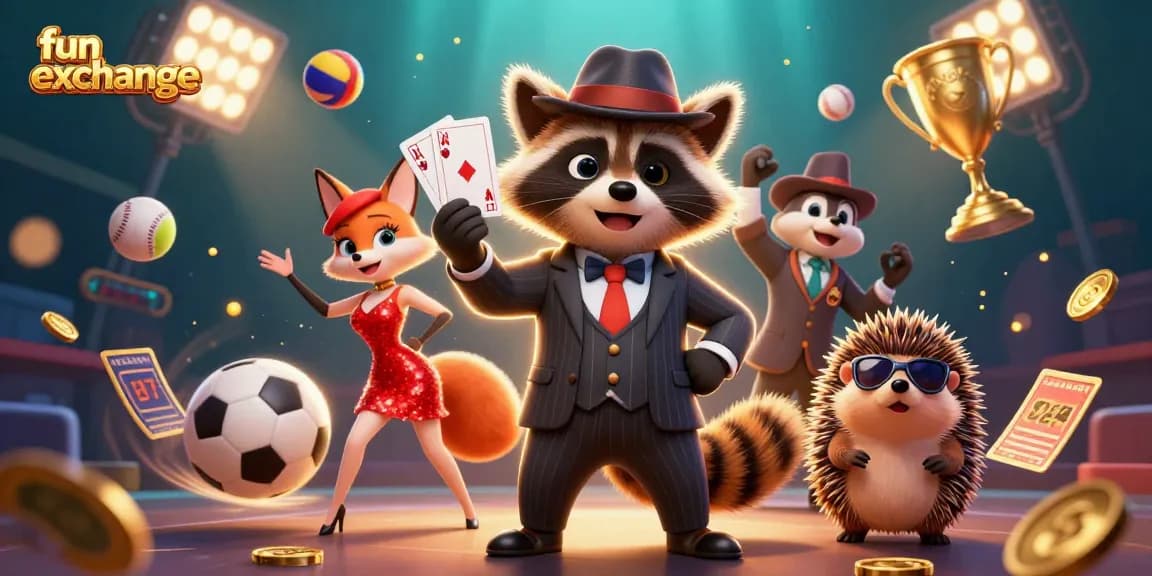 Bet on exciting moments with fun exchange as the raccoon and friends enjoy dynamic sports betting action.