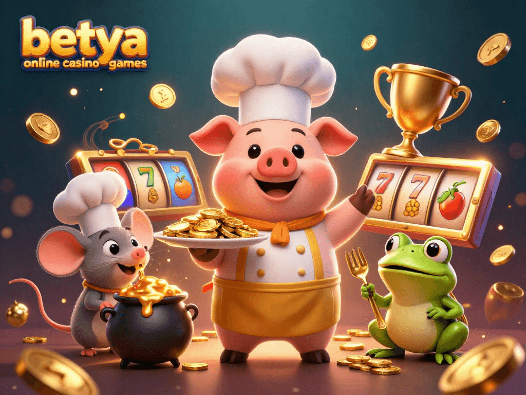 Experience betya online casino games with this vibrant scene featuring lively characters and dynamic slot elements.