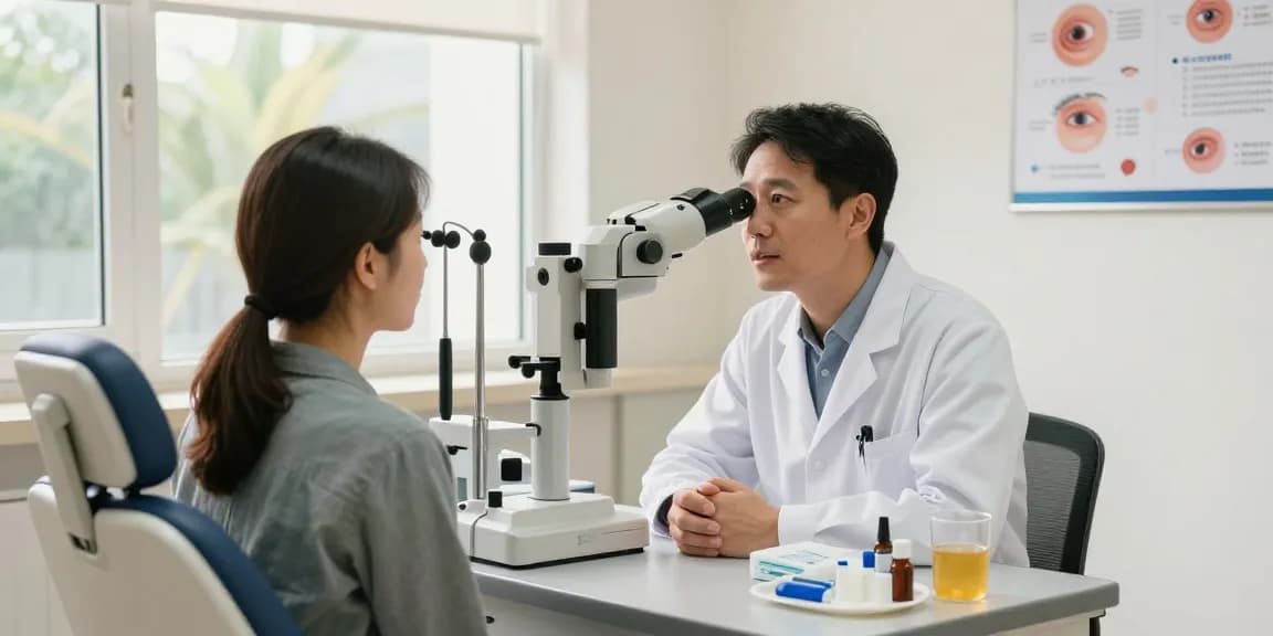 Dry Eye Treatment consultation at a bright clinic for effective eye care.