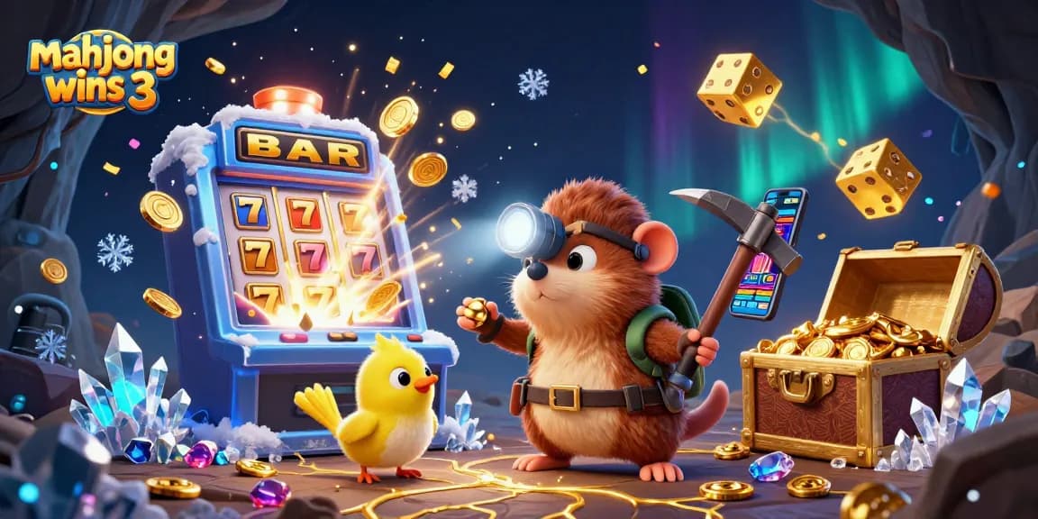 Experience the excitement of mahjong wins 3 with vibrant graphics of golden treasures and slot machines bursting with rewards.