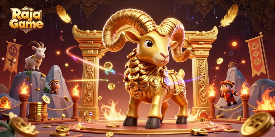 Experience winning with Raja Game in a dynamic casino-themed 3D illustration featuring luxurious elements.