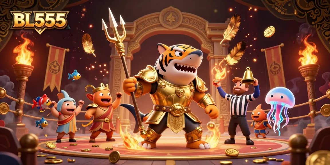 Experience BL555 in an underwater colosseum with interactive gaming elements and a vibrant atmosphere.