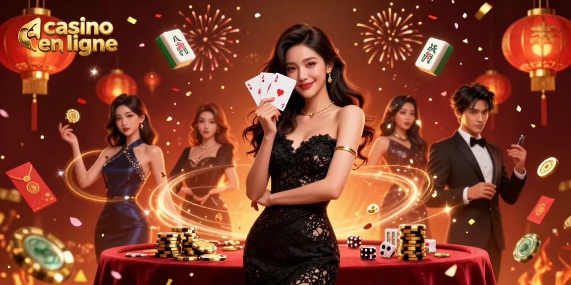 Participez à l'excitant monde du casino en ligne avec une charmante femme asiatique et des éléments de jeu dynamiques.