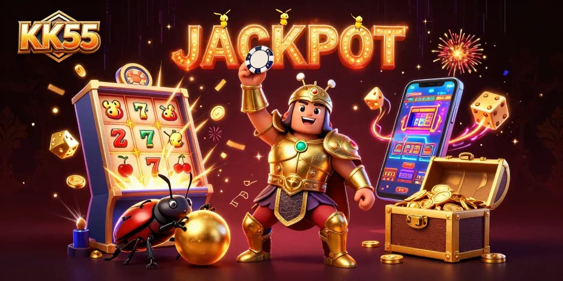Experience thrilling wins at KK55 with cartoon champions celebrating a big jackpot!