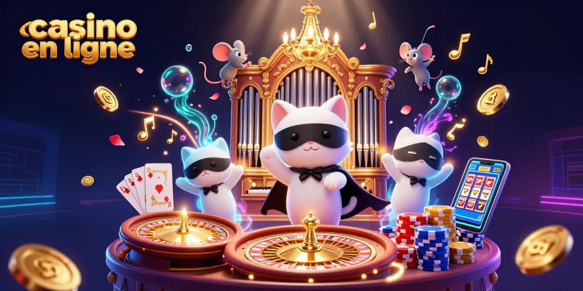 Jouer à des jeux palpitants dans un casino en ligne avec la magie d'un chat masqué et un organiste.