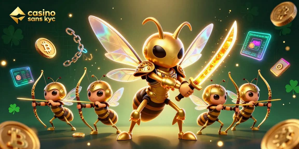jouez dans un casino sans KYC avec une illustration dynamique de personnages et d'éléments de jeu