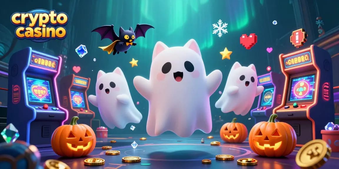 Jouez au crypto casino avec une illustration d'un chat fantôme et un vampire dans un manoir hanté.