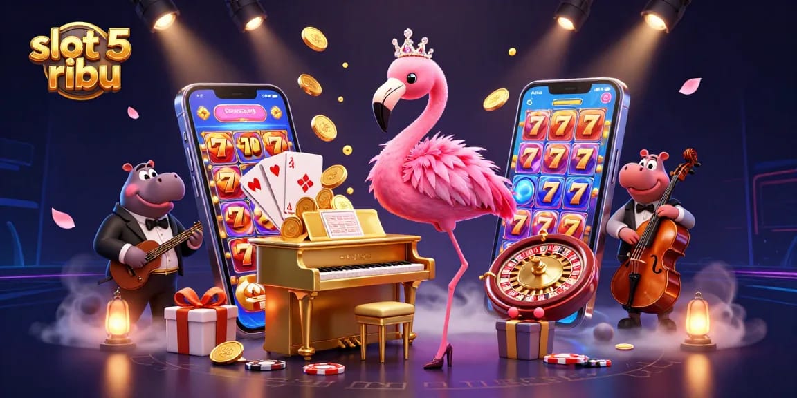 Experience vibrant slot 5 ribu action with a dazzling flamingo pianist and hippo bassist performance.