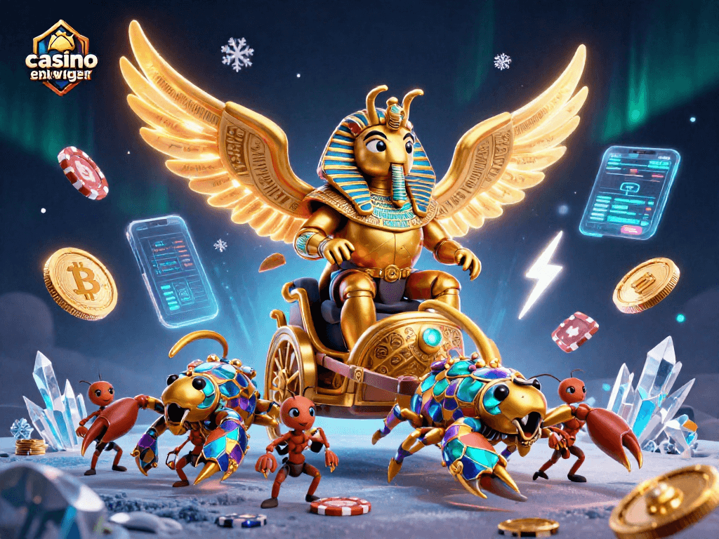 Plongez dans le monde du casino en ligne sans wager avec notre illustration dynamique remplie de personnages et éléments de jeu passionnants.
