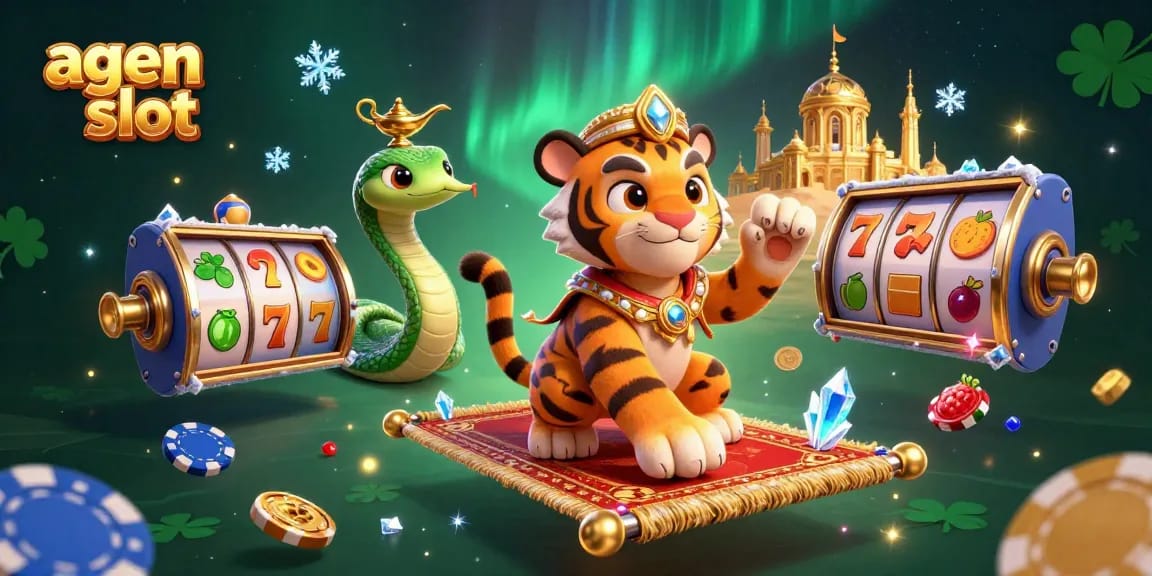 Experience the exhilarating world of agen slot with a dynamic 3D illustration featuring a vibrant Arabian Nights theme.