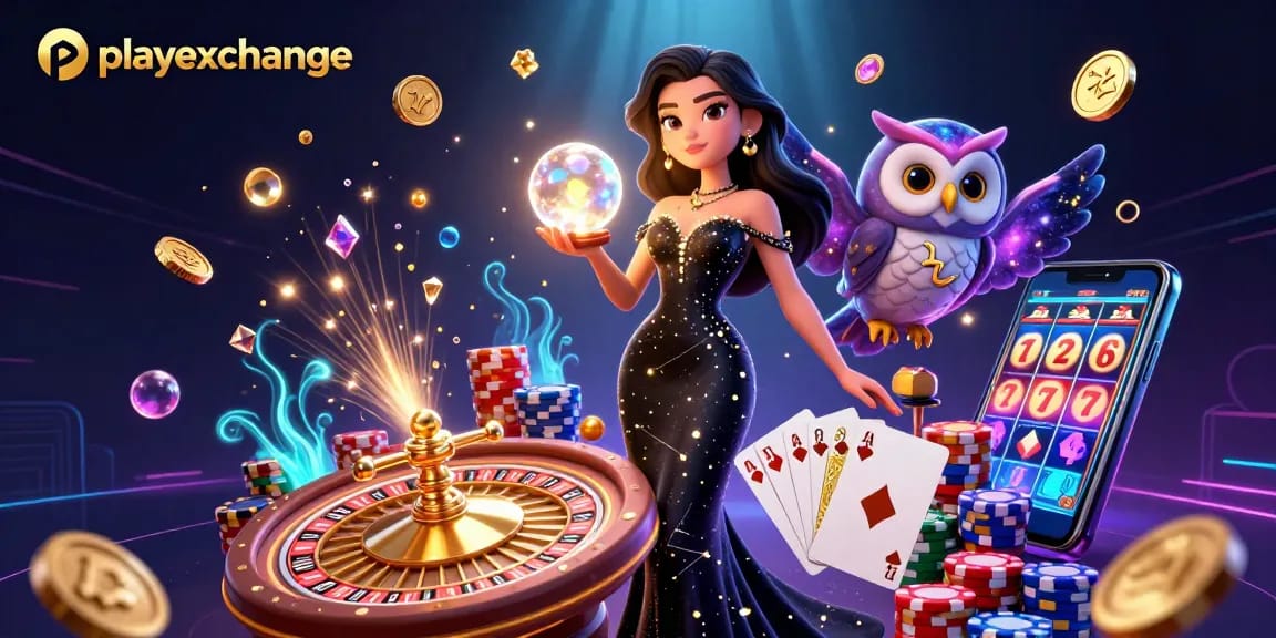 Catch big winnings today with playexchange, showcasing vibrant 3D casino elements and characters in action.