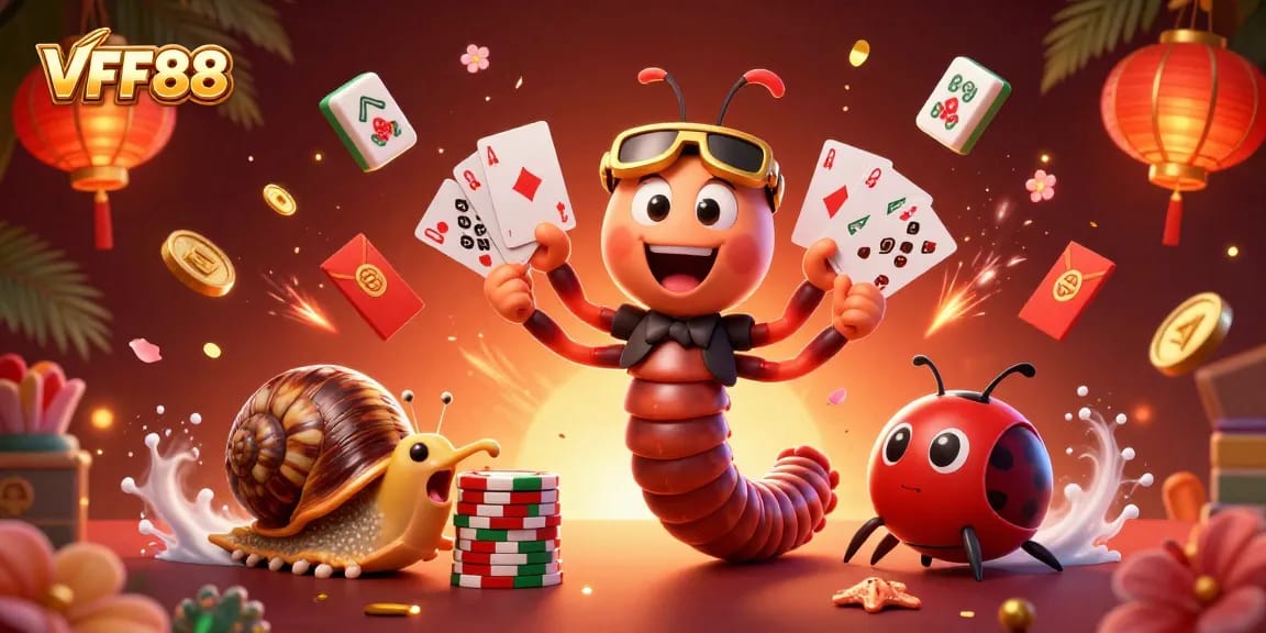 Win big with VFF88 as the millipede dealer showcases a dazzling display of cards and chips.