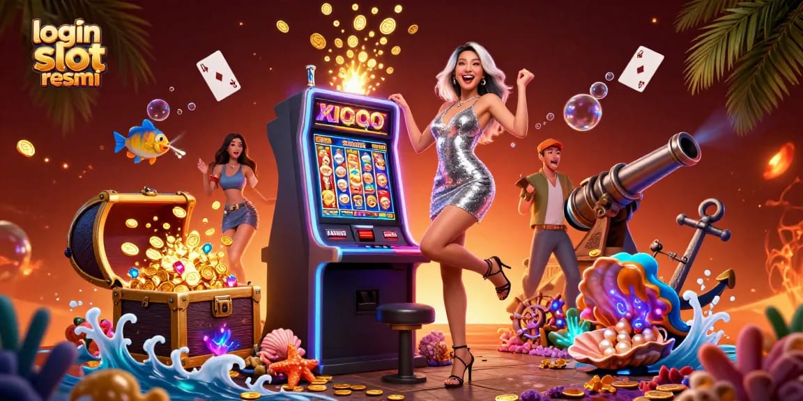 Experience the excitement of login slot resmi with stunning wins in a vibrant casino illustration.