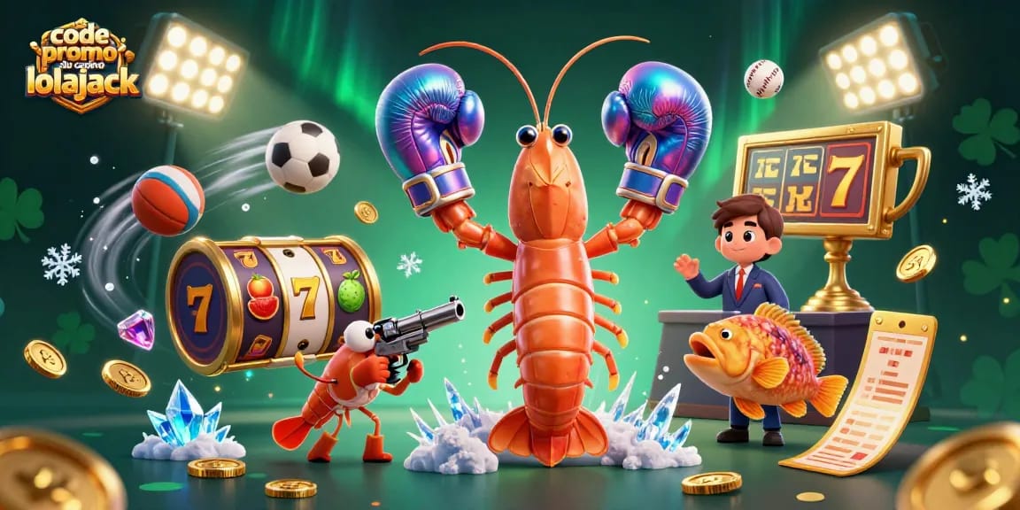 Profitez du code promo du casino lolajack avec un décor vibrant illustrant des machines à sous et personnages amusants.