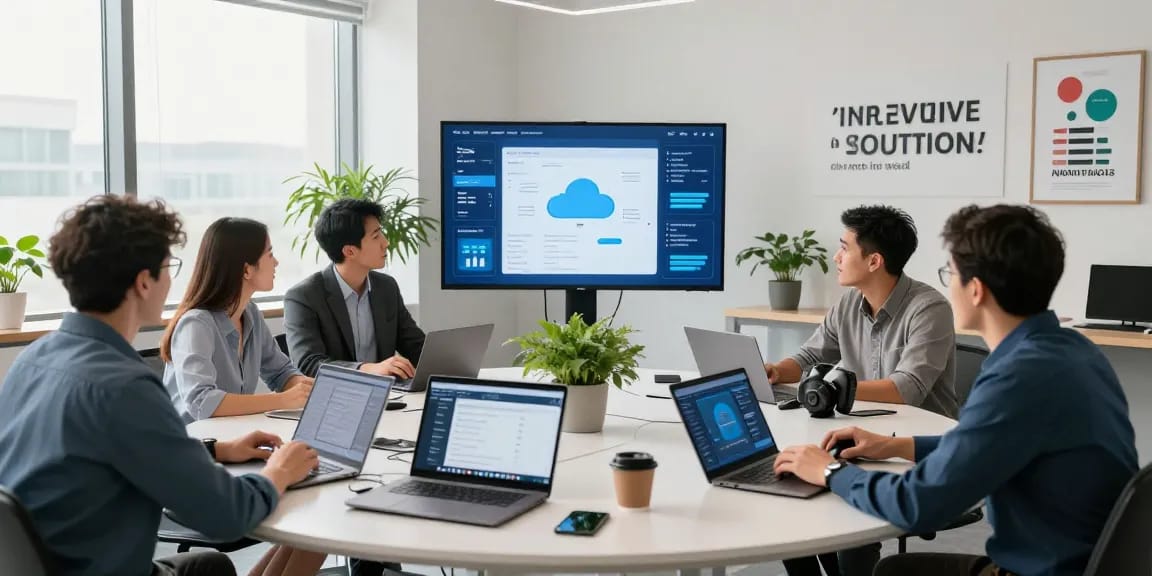 טלפוניה בענן solutions enhancing teamwork in a modern office environment.