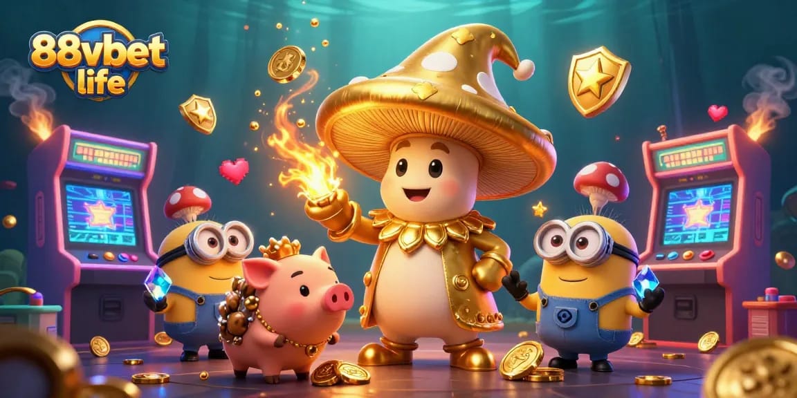 Lăn vòng quanh vàng trong thế giới 88vbet life với phù thủy nấm khổng lồ và heo truffle tìm kho báu.