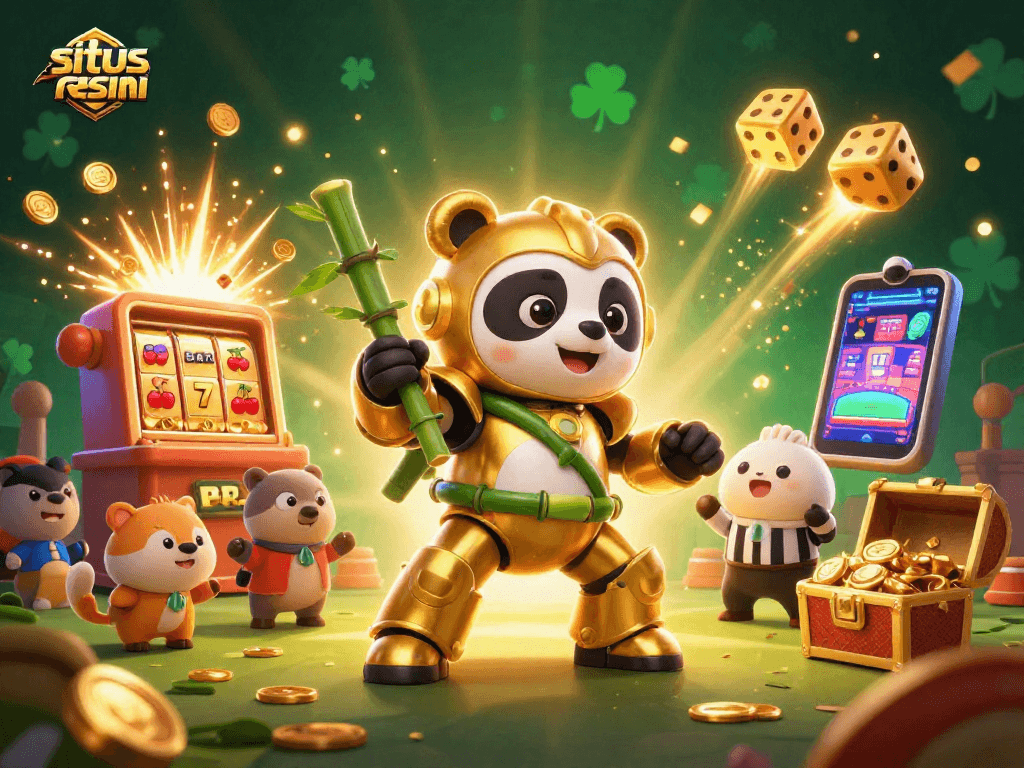 Engage in thrilling betting action at situs resmi casino with a golden panda mascot piloting a robot!