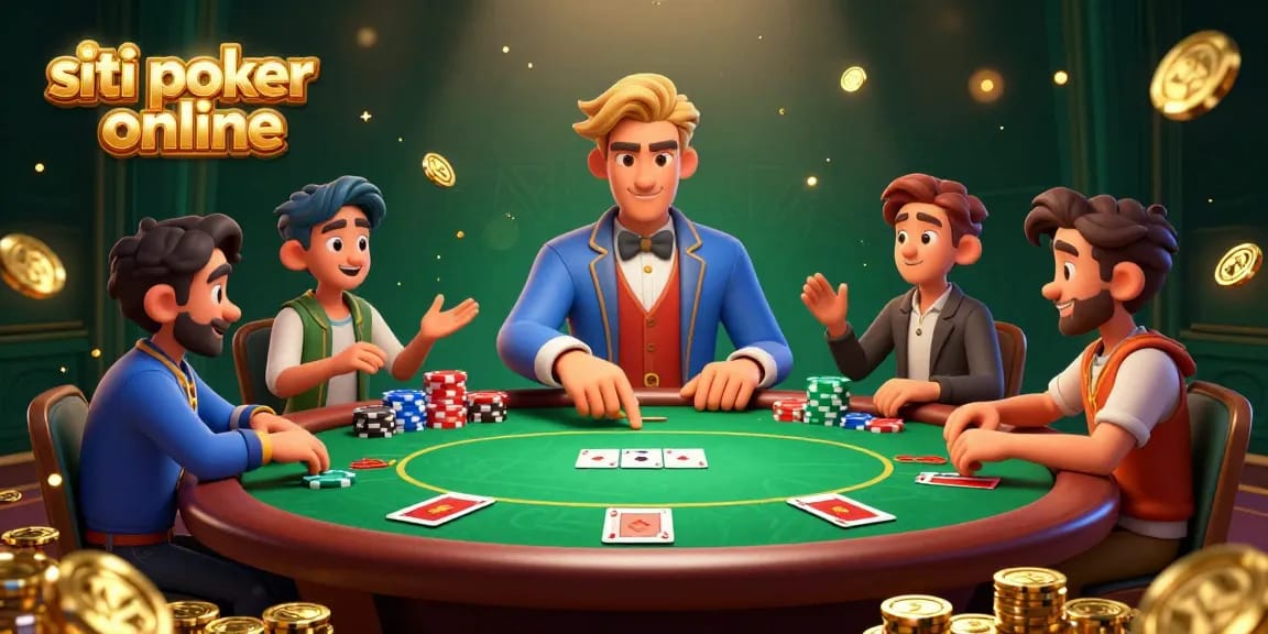 Giocatori entusiasti mentre partecipano a partite di siti poker online, circondati da fiches e tesori scintillanti.