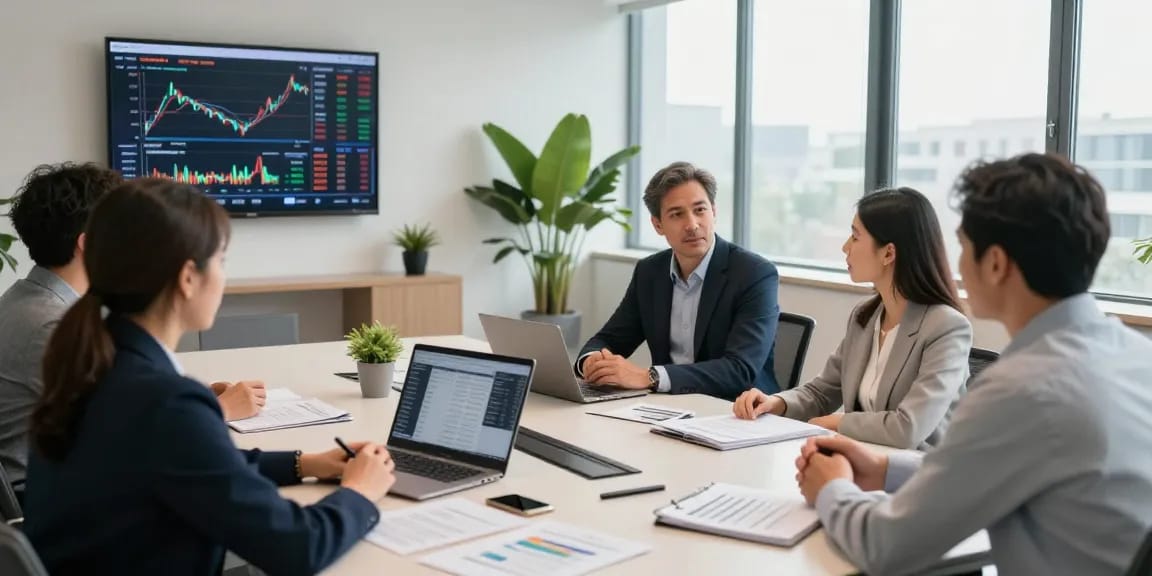 Serge Robichaud discussing financial strategies in a modern office setting.