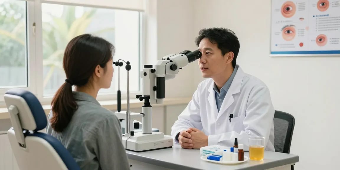Dry Eye Treatment consultation at a bright clinic for effective eye care.