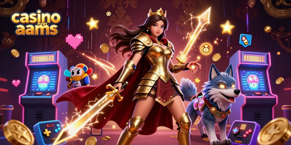 Interagisci con casinò non AAMS in un'illustrazione 3D vibrante e dinamica che presenta una regina guerriera.