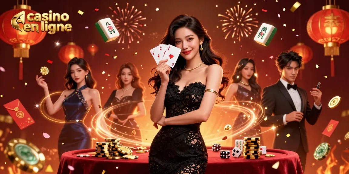 Participez à l'excitant monde du casino en ligne avec une charmante femme asiatique et des éléments de jeu dynamiques.