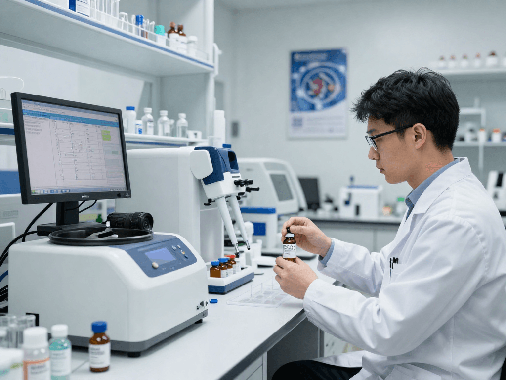 BPC 157 TB 500 Blend formulation in a modern lab setting highlighting precision health solutions.